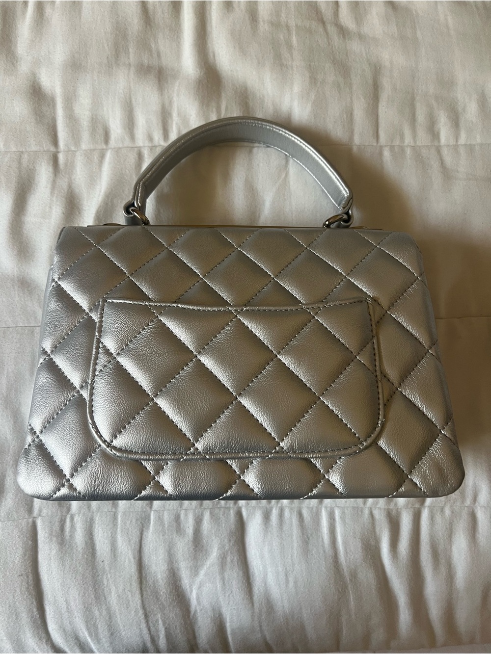 Quilted Metallic Top-Handle Bag in Silver